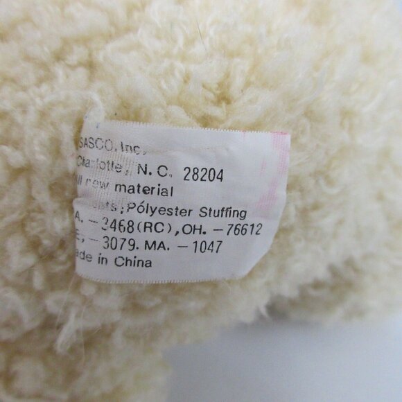 Sasco Teddy Bear Stuffed Animal Ivory Cream Plush Toy Red & Green Plaid Ribbon - Picture 5 of 6